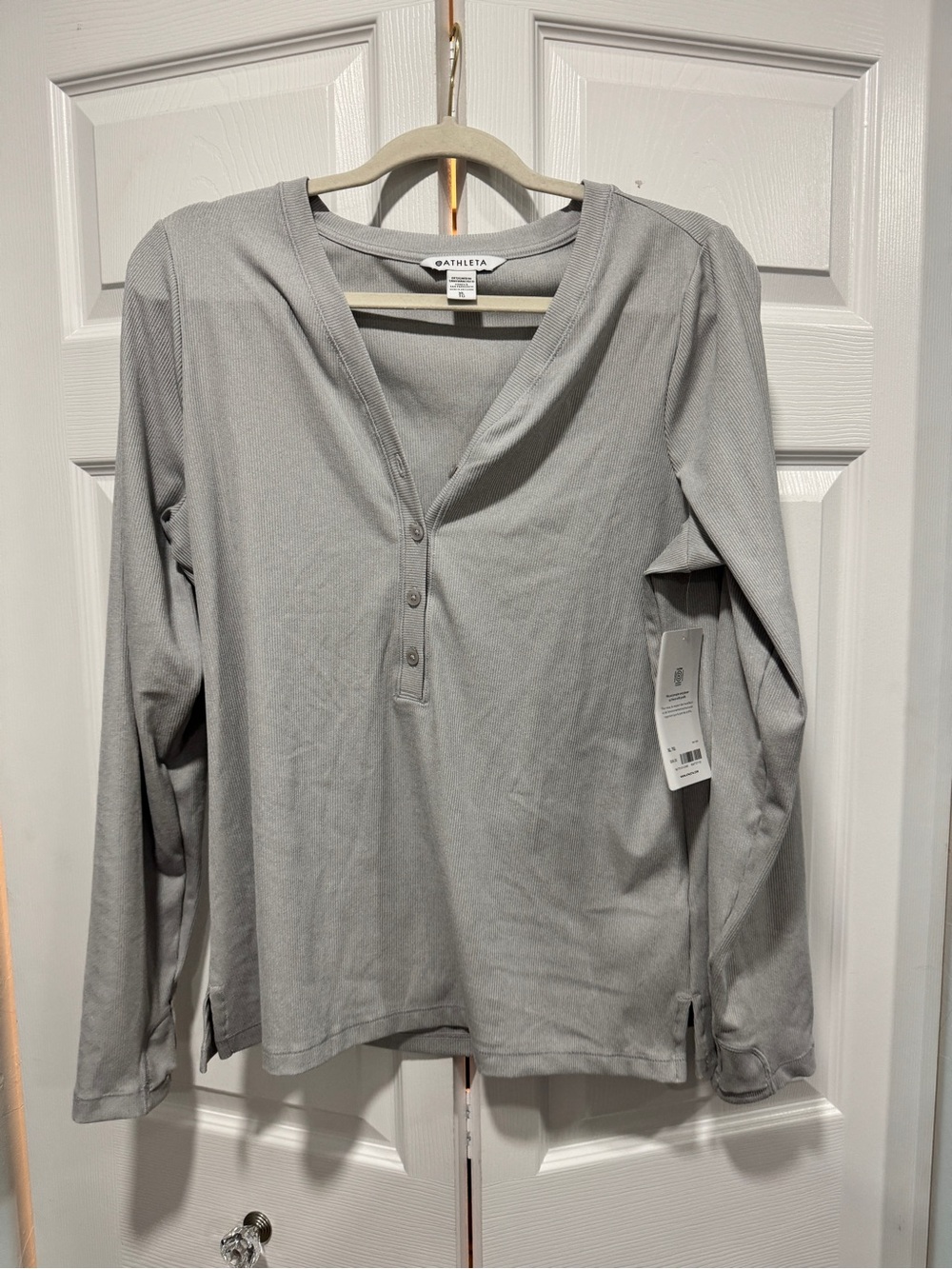 Athleta Light Gray Long-Sleeve Henley Shirt